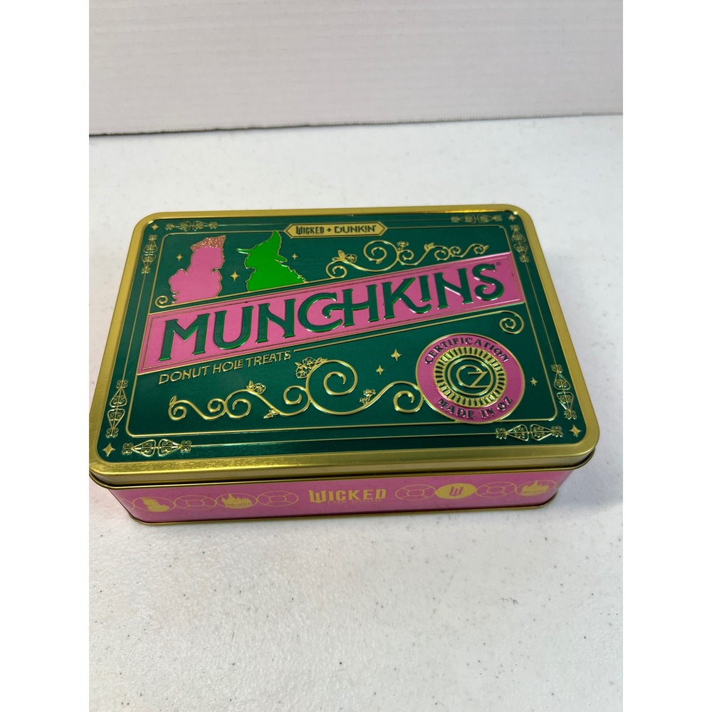 Wicked Movie x Dunkin Munchkins Collectible Tin Green Pink Gold Oz 2024 Limited